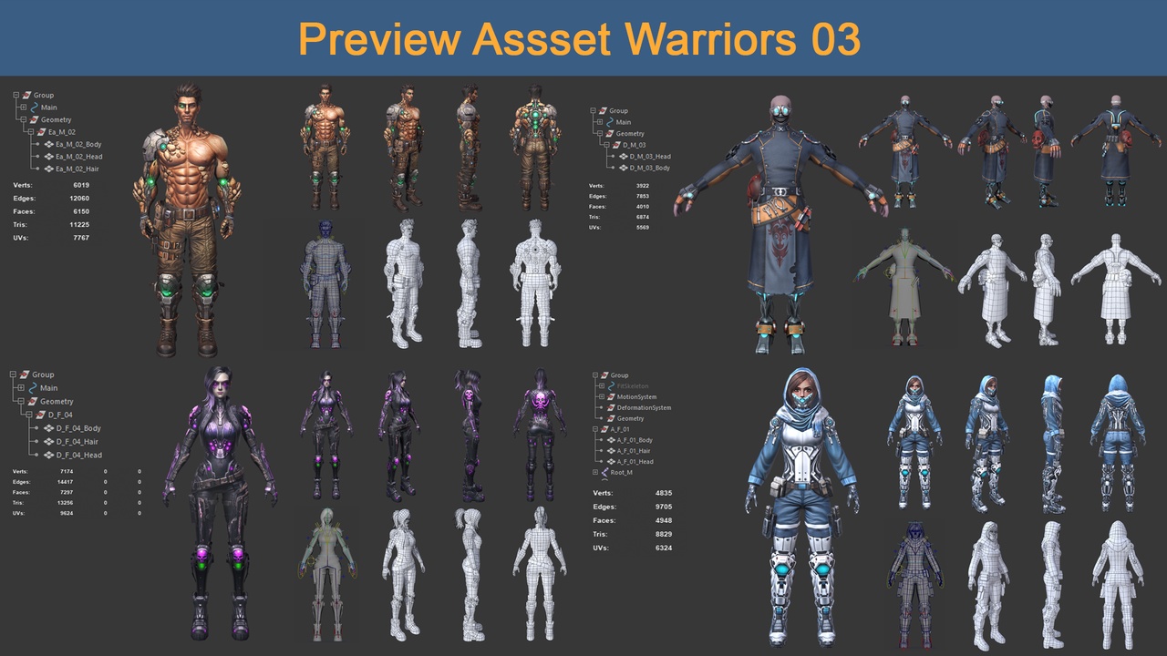 Media 1 for listing Asset - Character Warriors 03 - Ready for game 3D Model Collection