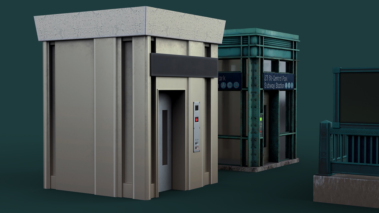 Media 1 for listing Subway Entrance 3D Model - NYC Street Stairs Kiosk
