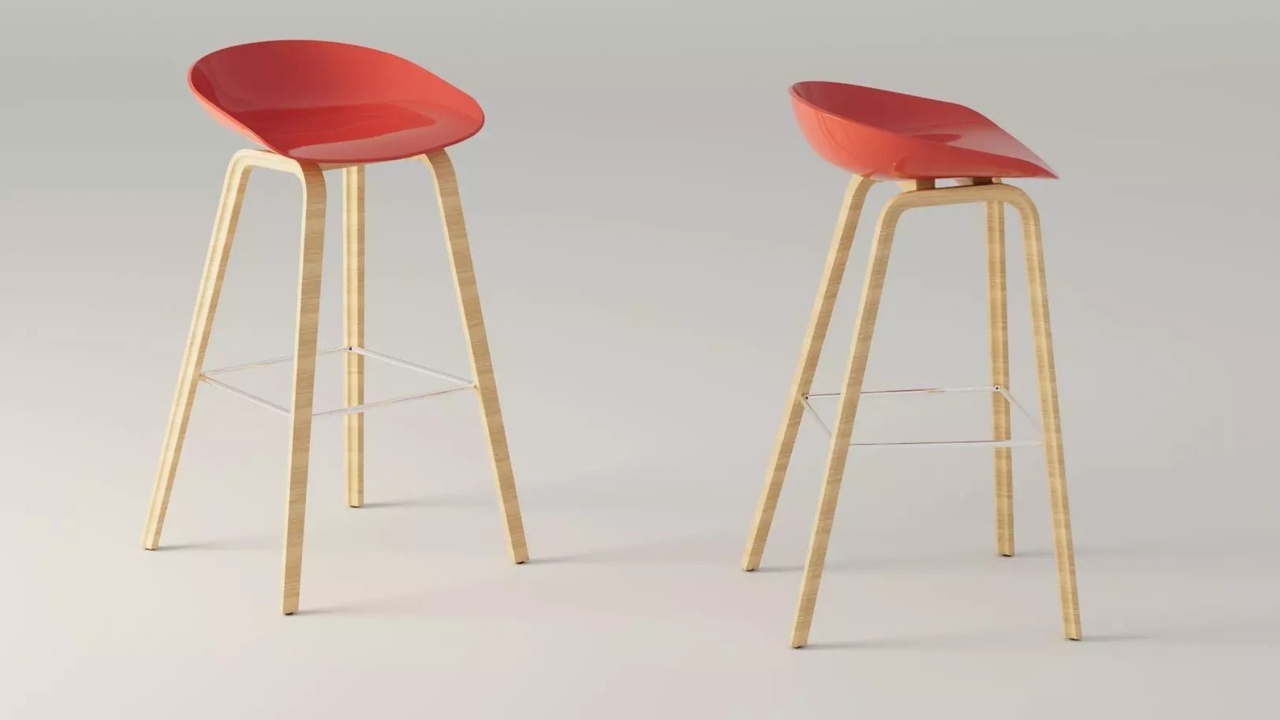 Media 1 for listing Modern Wooden Bar Stool with Plastic Seat – 3D Model