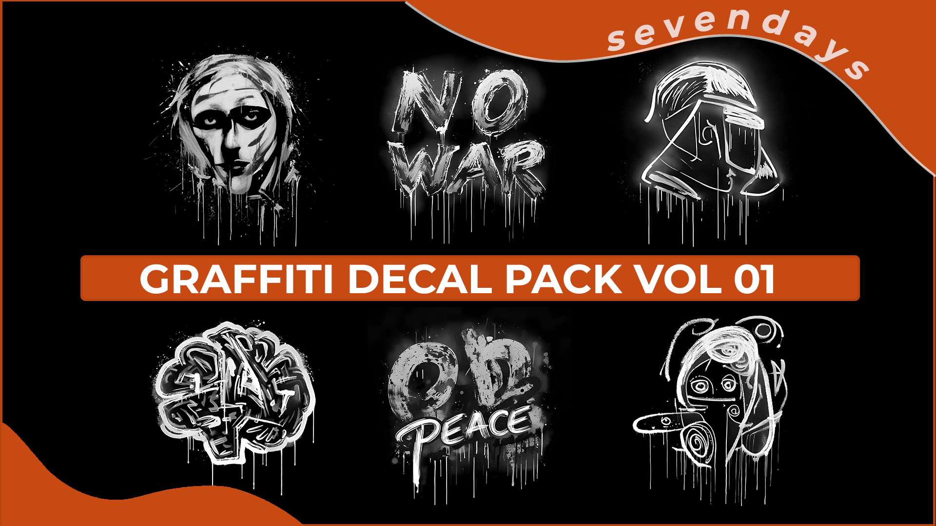 Graffiti Decal Pack Vol 01 – High-Res 4096x4096 Game-Ready Alpha | Fab