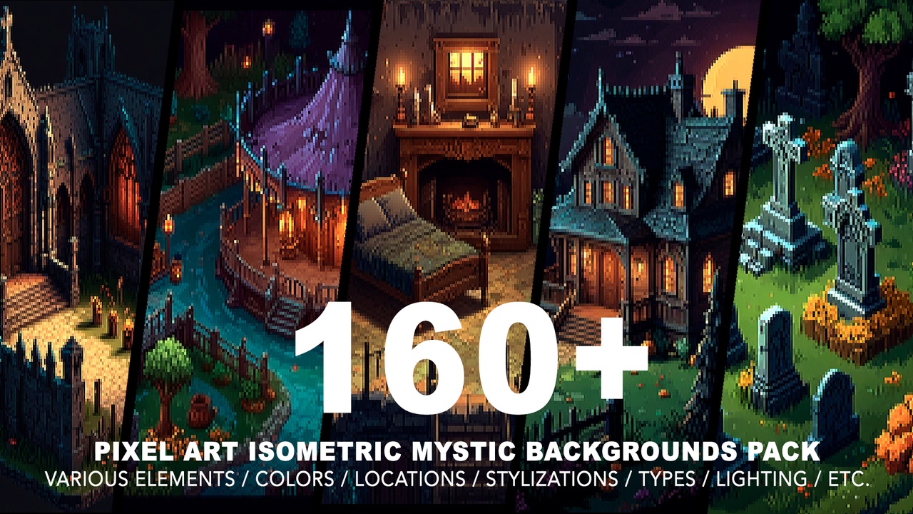 Media 1 for listing 160+ MYSTIC ISOMETRIC BACKGROUNDS