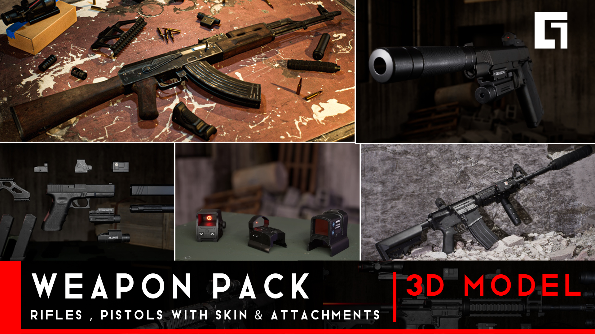 Weapon Pack | HQ Rifles & Pistols + Skin & Attachments | Fab