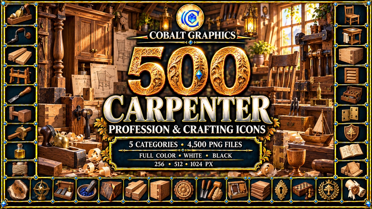Media 1 for listing 500 Carpenter Profession Icons | RPG Woodworking, Furniture & Crafting