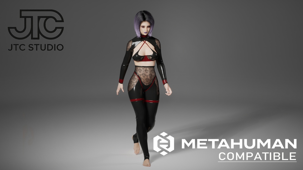 Media 1 for listing Sexy Fashion Leather Bodysuit High Quality Metahuman Ready 3D Clothing Asset