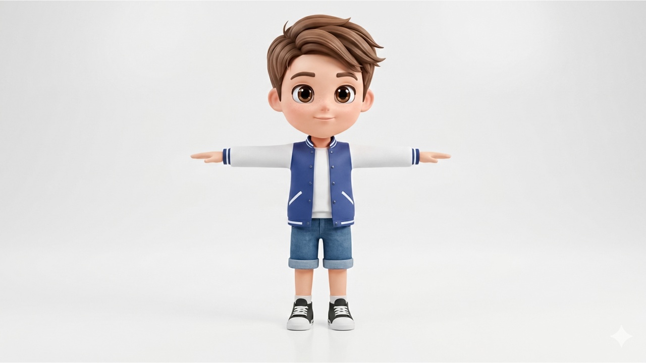 Media 1 for listing Stylized Cartoon School Boy Character – Rigged and Animated