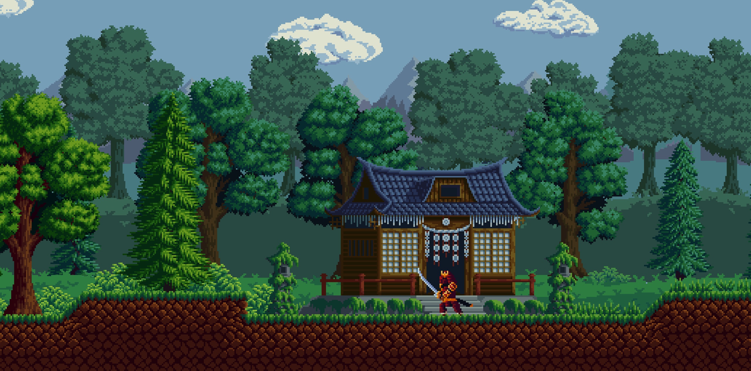 Pixelart Samurai Sideview Tileset - #2 - Mountain Forest 제품 등록을 위한 미디어 1개