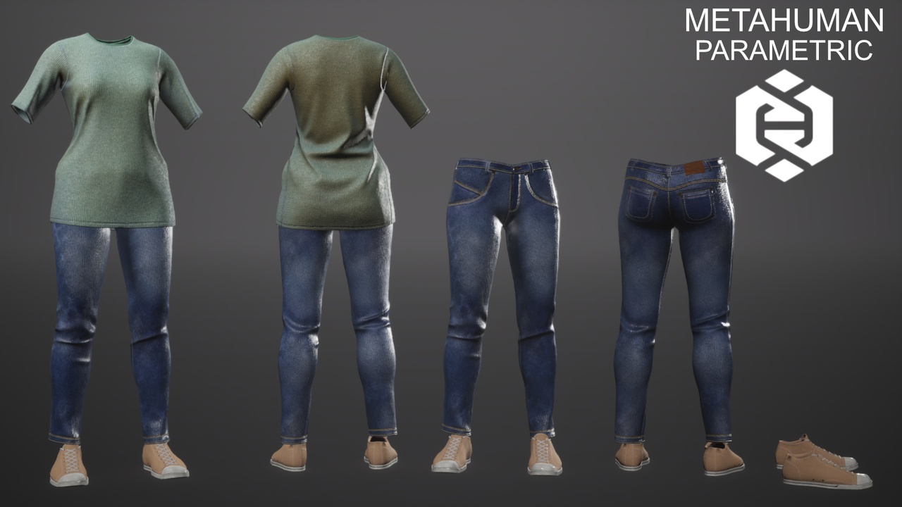 Media 1 for listing Casual Female Outfit for MetaHuman – T-Shirt, Jeans & Sneakers – MHPKG