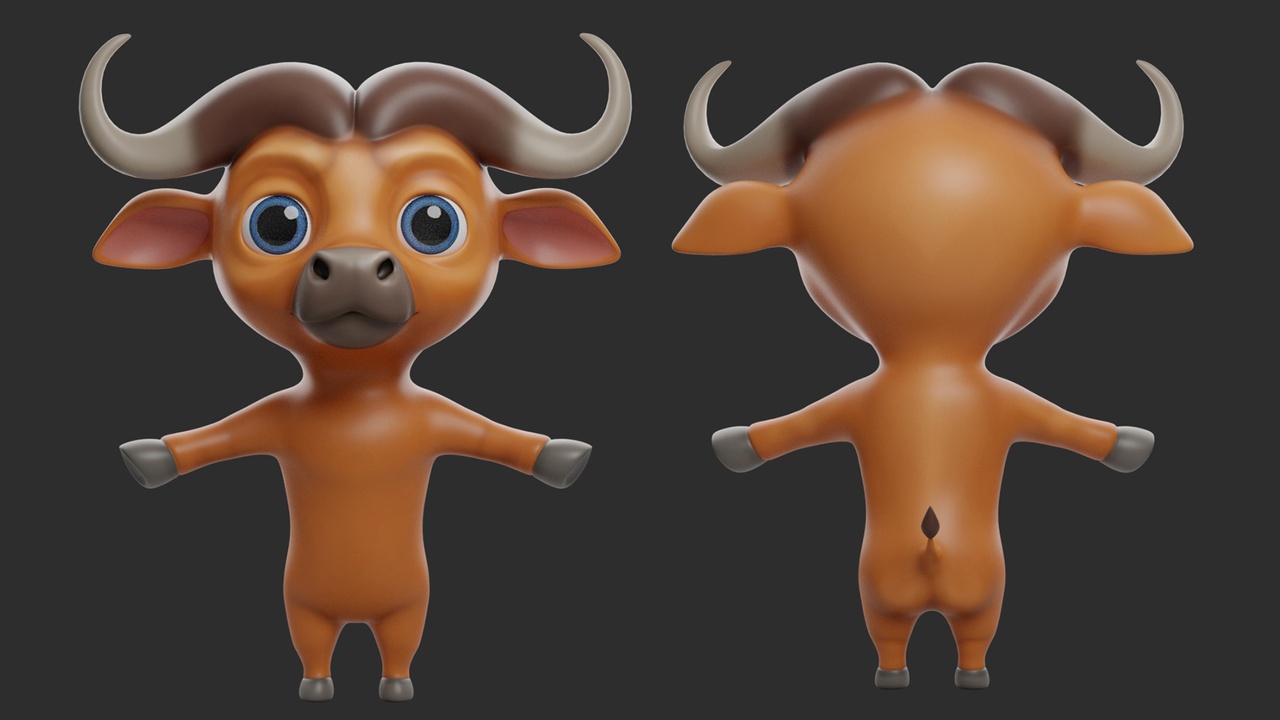 Media 1 for listing Buffalo Cartoon - Topology + UV Map