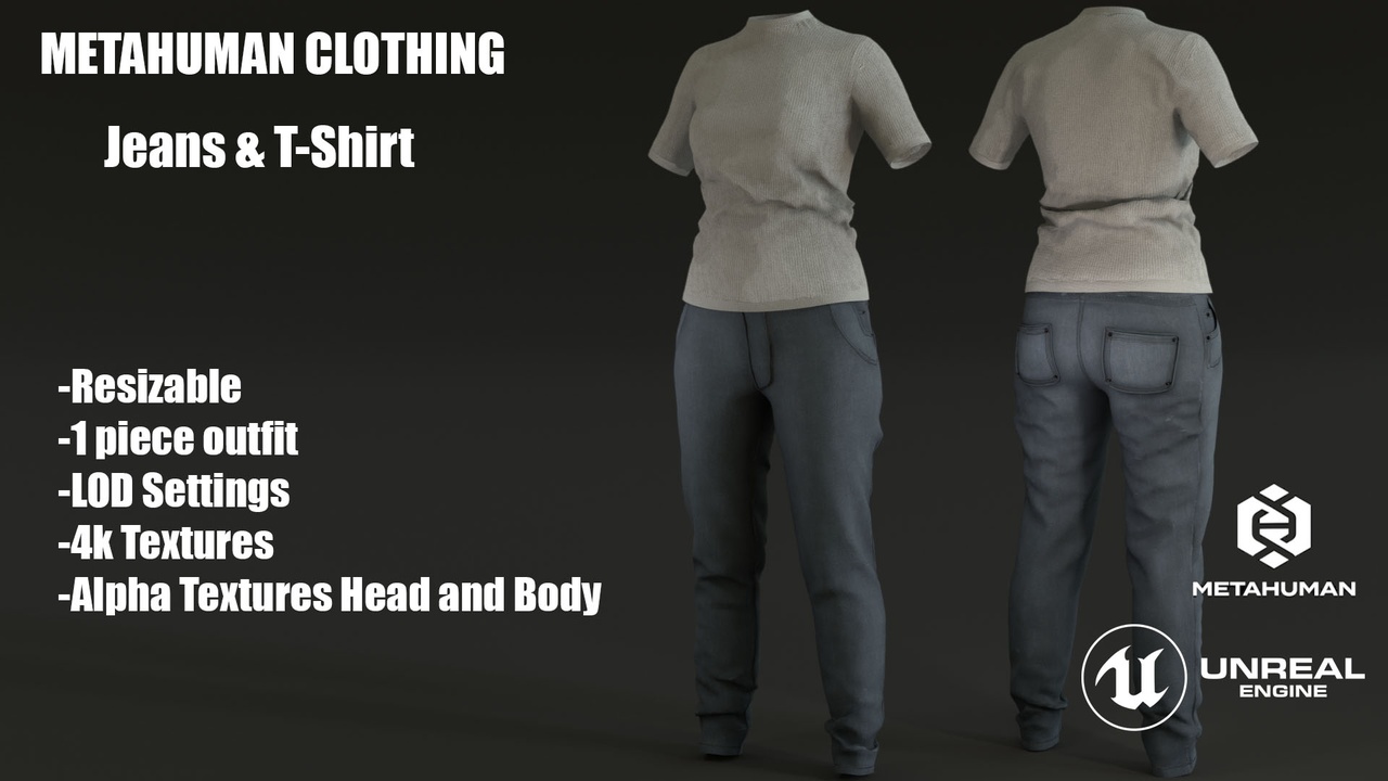 Media 1 for listing Jeans & T-Shirt | Resizable Metahuman Outfit