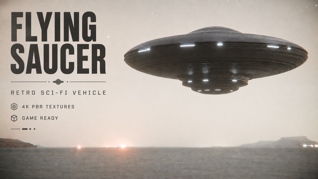 Media 1 for listing Retro Flying Saucer β 4K PBR UFO Vehicle πΈ
