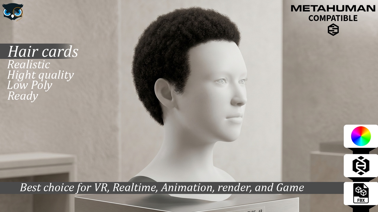 Media 1 for listing Short Buzzcut Hair Cards for MetaHuman Compatible Real Time Textured