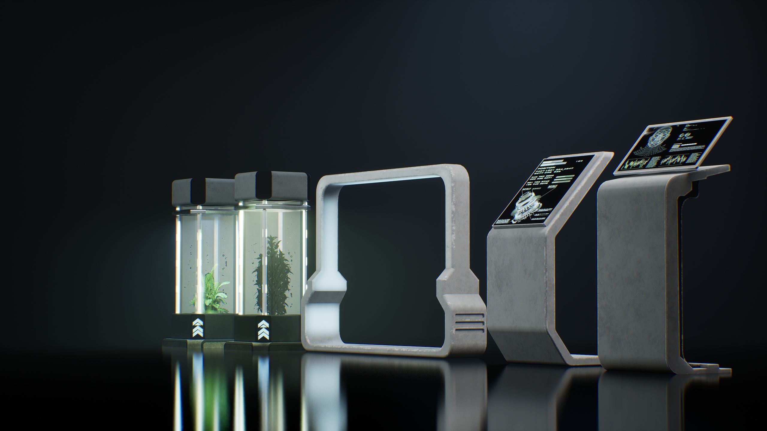 Media 1 for listing Sci-Fi Bio Lab Props Pack Hydroponic Plant Chambers & Holographic Terminals