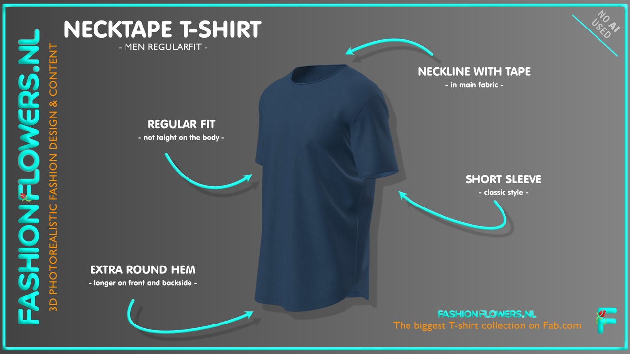 Media 1 for listing Blue Colour Extra Round Hem T-shirt | Basic Round Neck | Short Sleeves Tshirt