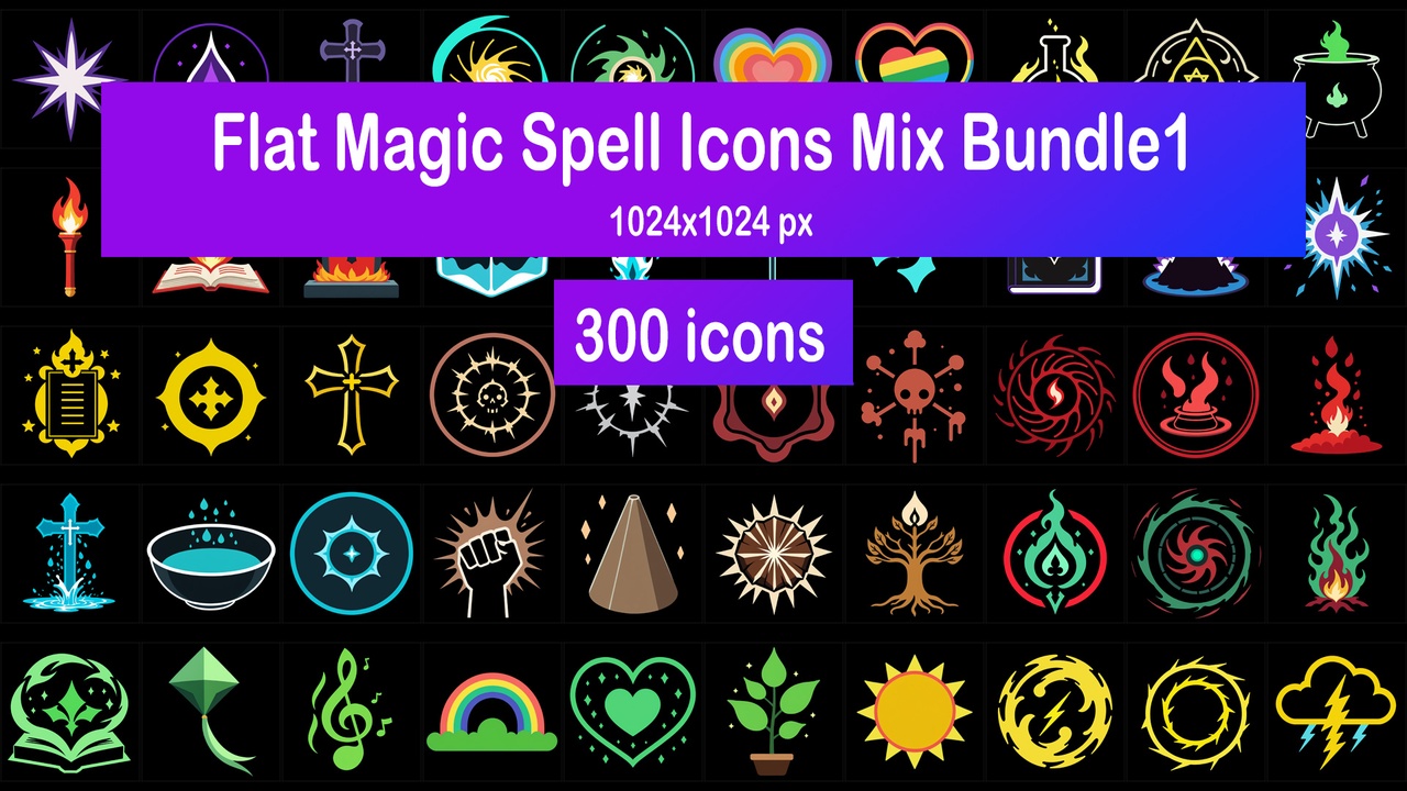 Media 1 for listing Flat Magic Spell Icons Mix Bundle1