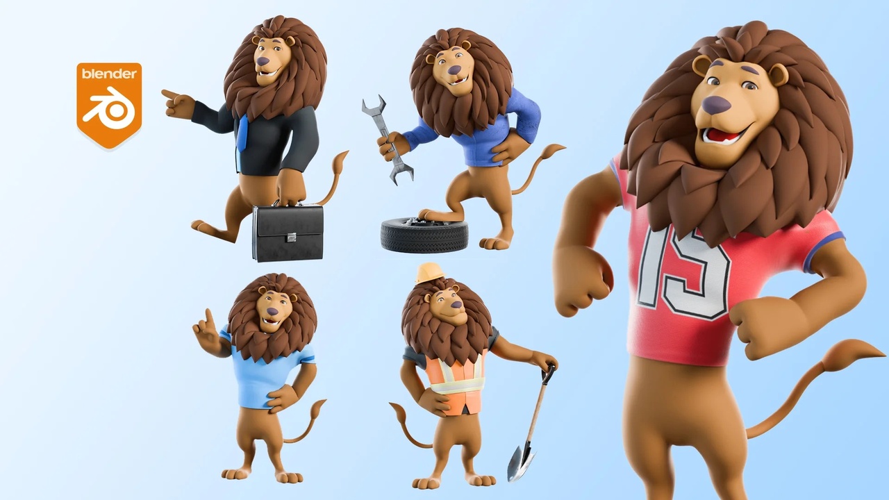Media 1 for listing Cartoon Lion Mascot - Rigged 3D Character