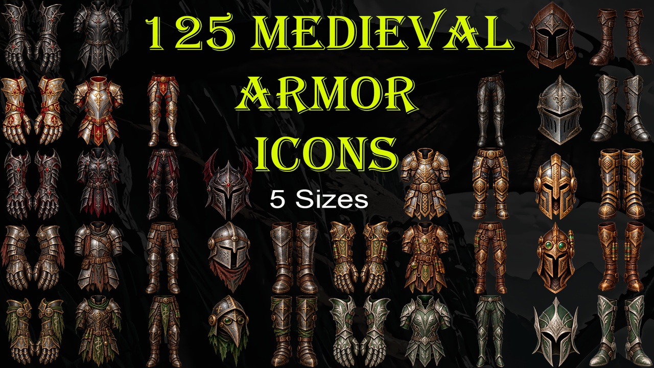 Media 1 for listing Medieval RPG Equipment Icons Bundle – 955+ 2D Fantasy Inventory Icons