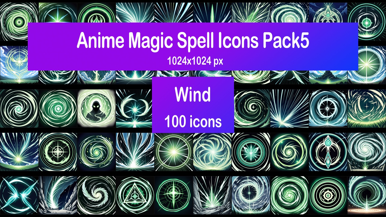 Media 1 for listing Anime Magic Spell Icons Pack5 - Wind