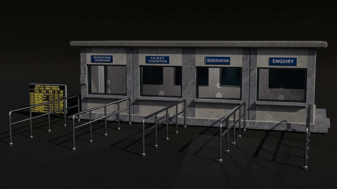 Media 1 for listing Indian Railway Ticket Counter Building – Booking Office with Queue Railings