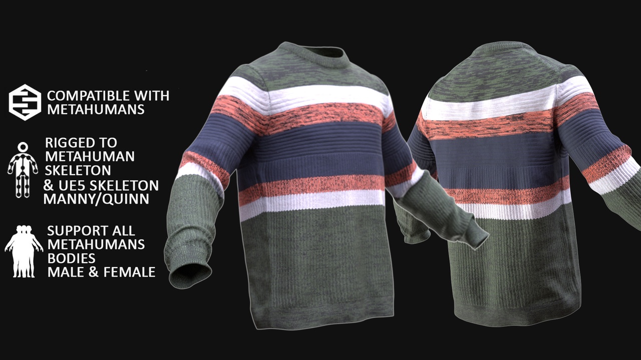 Média 1 pour l'article 3D Sweater Model For Metahuman 32 - All MH Bodies & UE5 Skeletons - Rigged