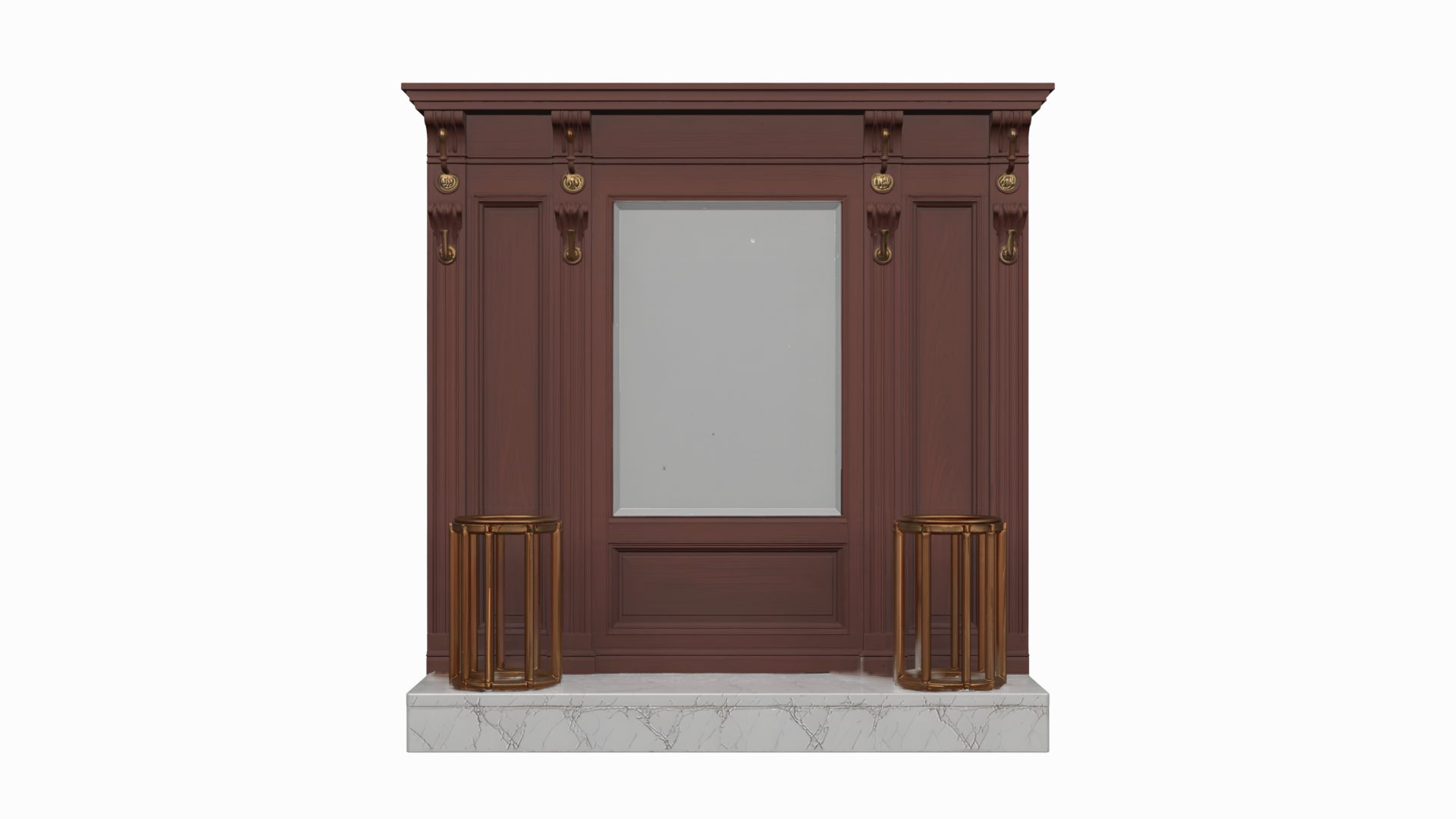 Wooden Bank Lobby Coat Rack 3D Vintage Brass and Marble Base | Fab