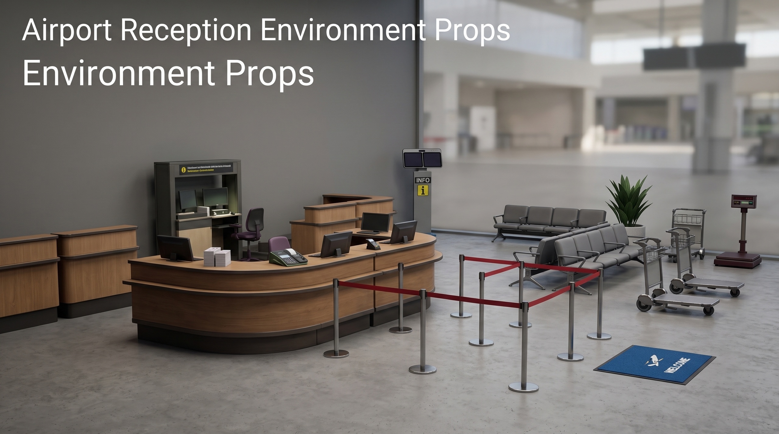 Media 1 for listing Airport Reception Environment Props 3D Asset Pack