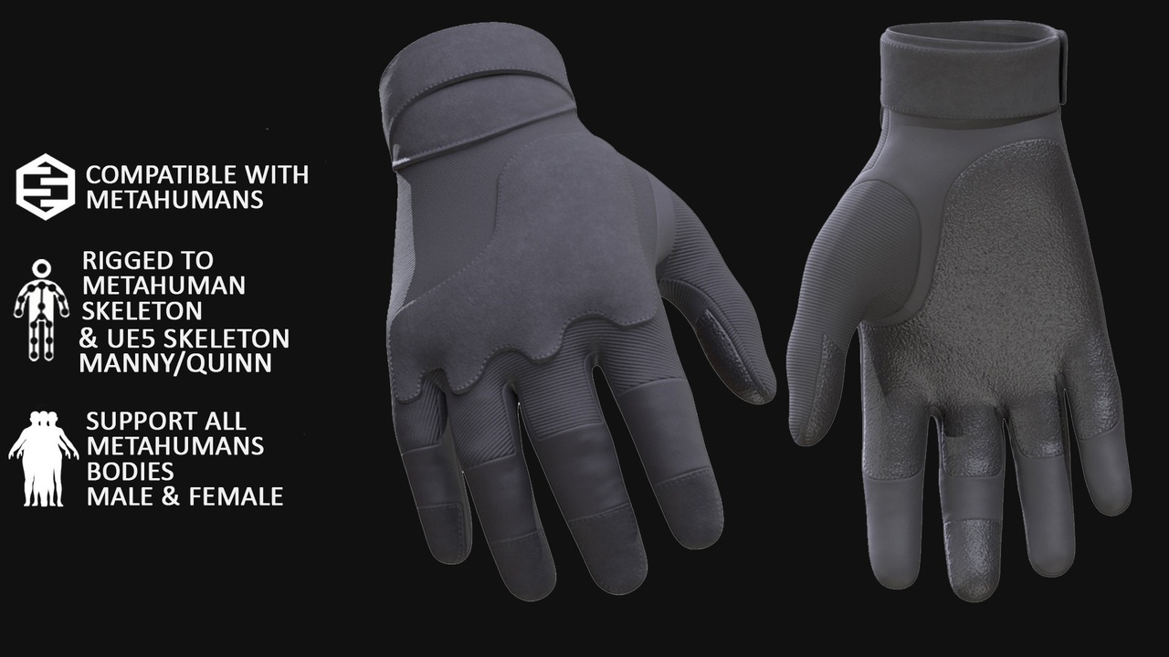 Media 1 for listing 3D Gloves Model For Metahuman 3 - All MH Bodies & UE5 Skeletons - Rigged