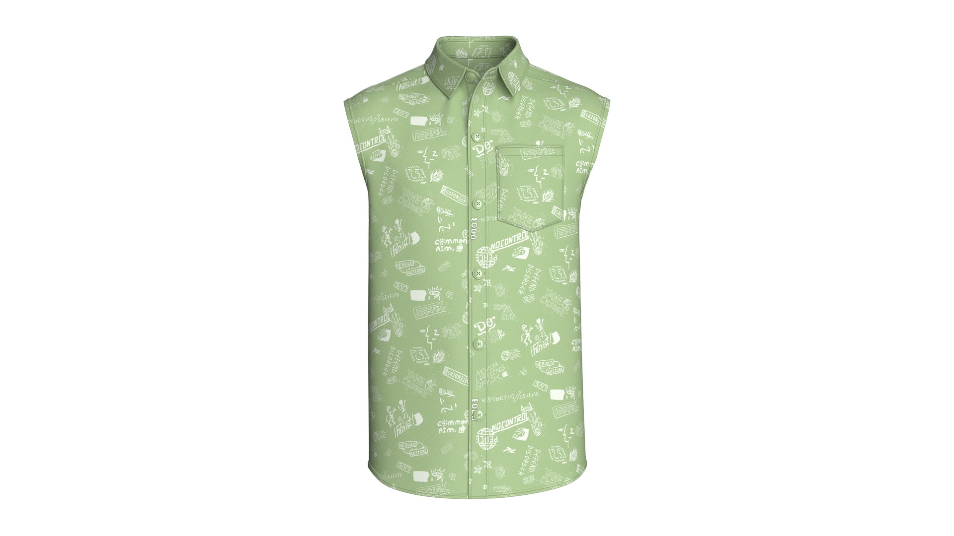 Media 1 for listing Men All - Over Graffiti Printed Sleeveless Shirt | High Poly