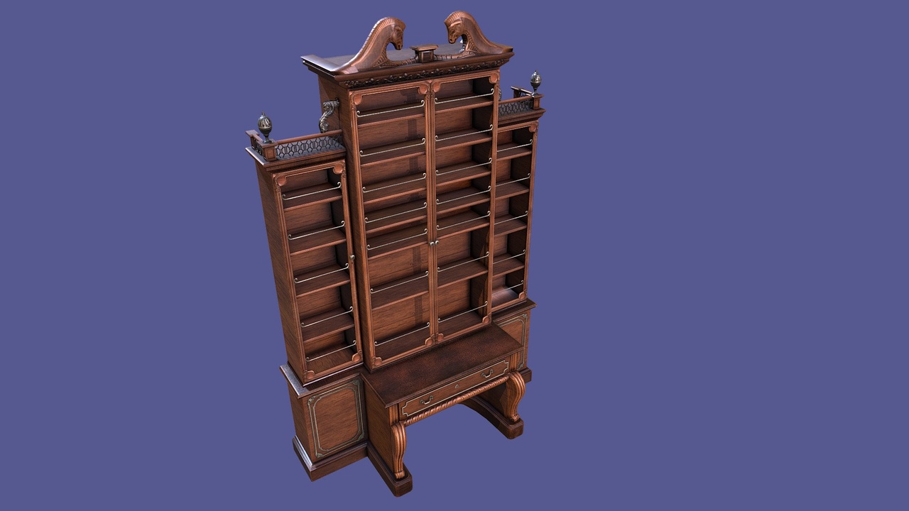 Media 1 for listing Antique Victorian Bookcase with horse top ornaments.