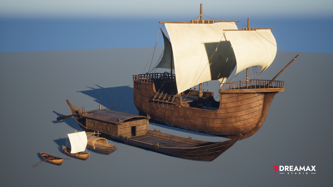 Multimedia 1 dla listy Medieval Boats, Rowboats & Ships Pack Vol. 1 – Wooden Harbor & Sailing Boats