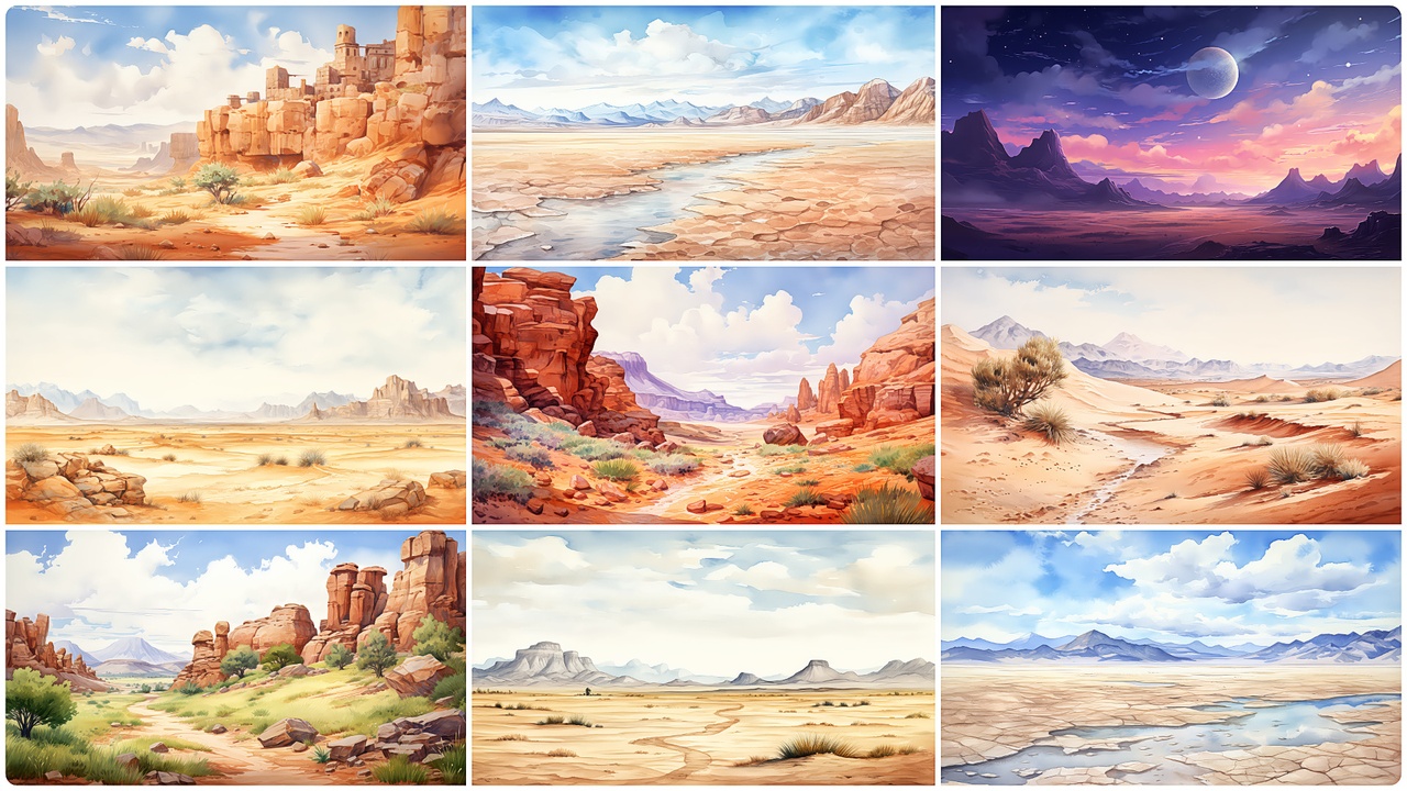 الوسائط 1 للقائمة BACKGROUND - Watercolor Desert 2