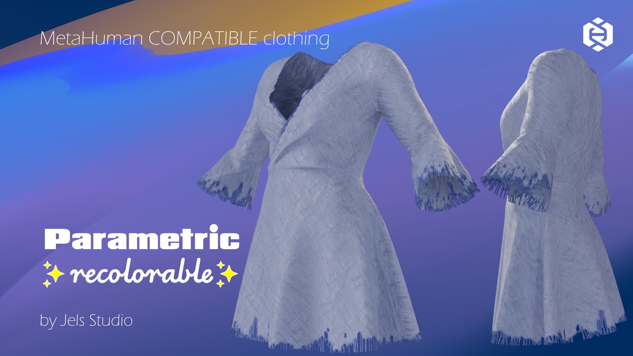 Media 1 for listing Wrap dress sleeves half flare 01 - recolorable-parametric - Metahuman clothing