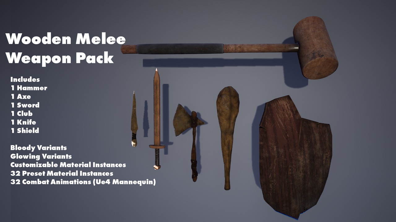 Media 1 for listing Wooden Weapon Melee Pack