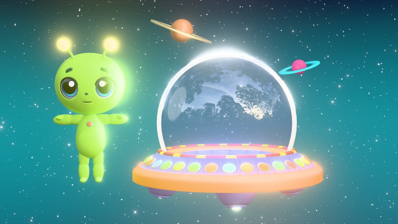 Media 1 for listing Little Alien cartoon rigged, with spaceship and scene