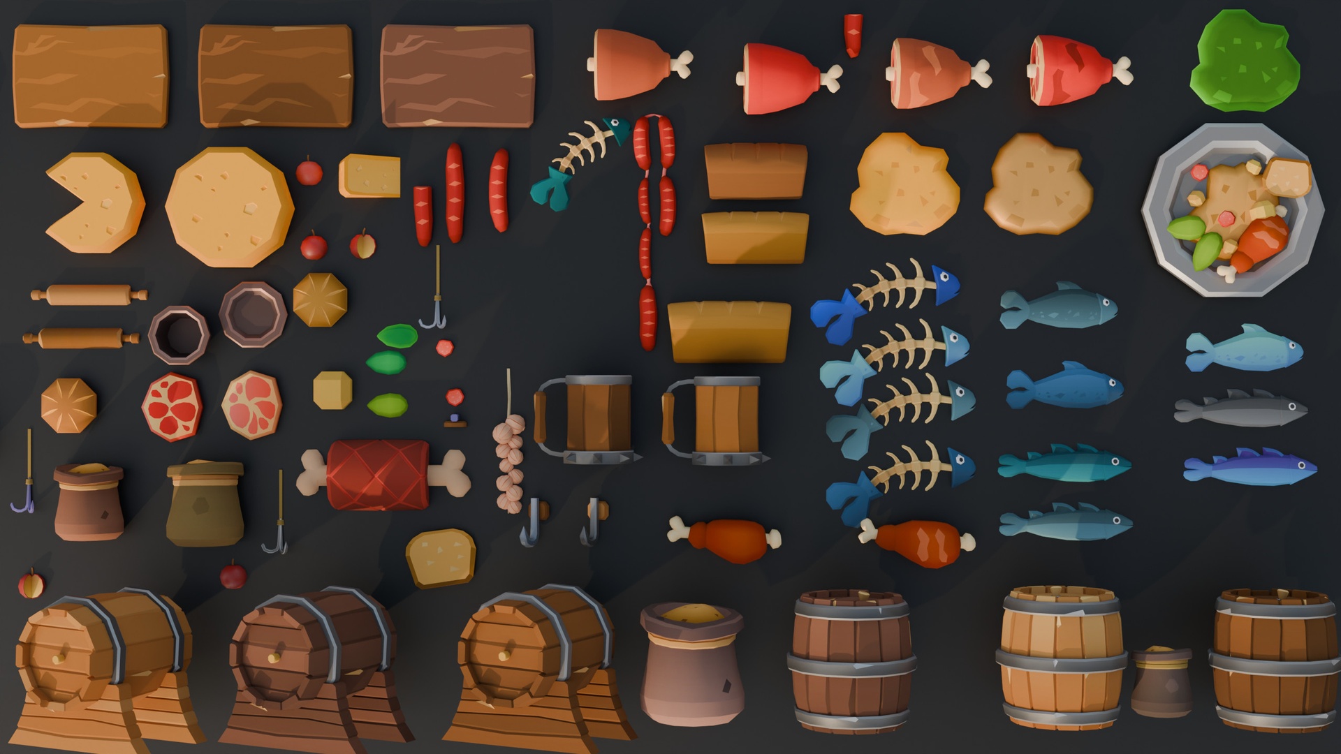 Media 1 for listing Medieval Food Props: 90+ Low Poly Medieval Food Props