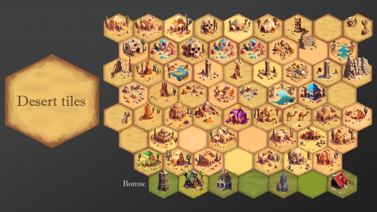 Media 1 for listing Set of Hexagonal Tiles - Desert 2D