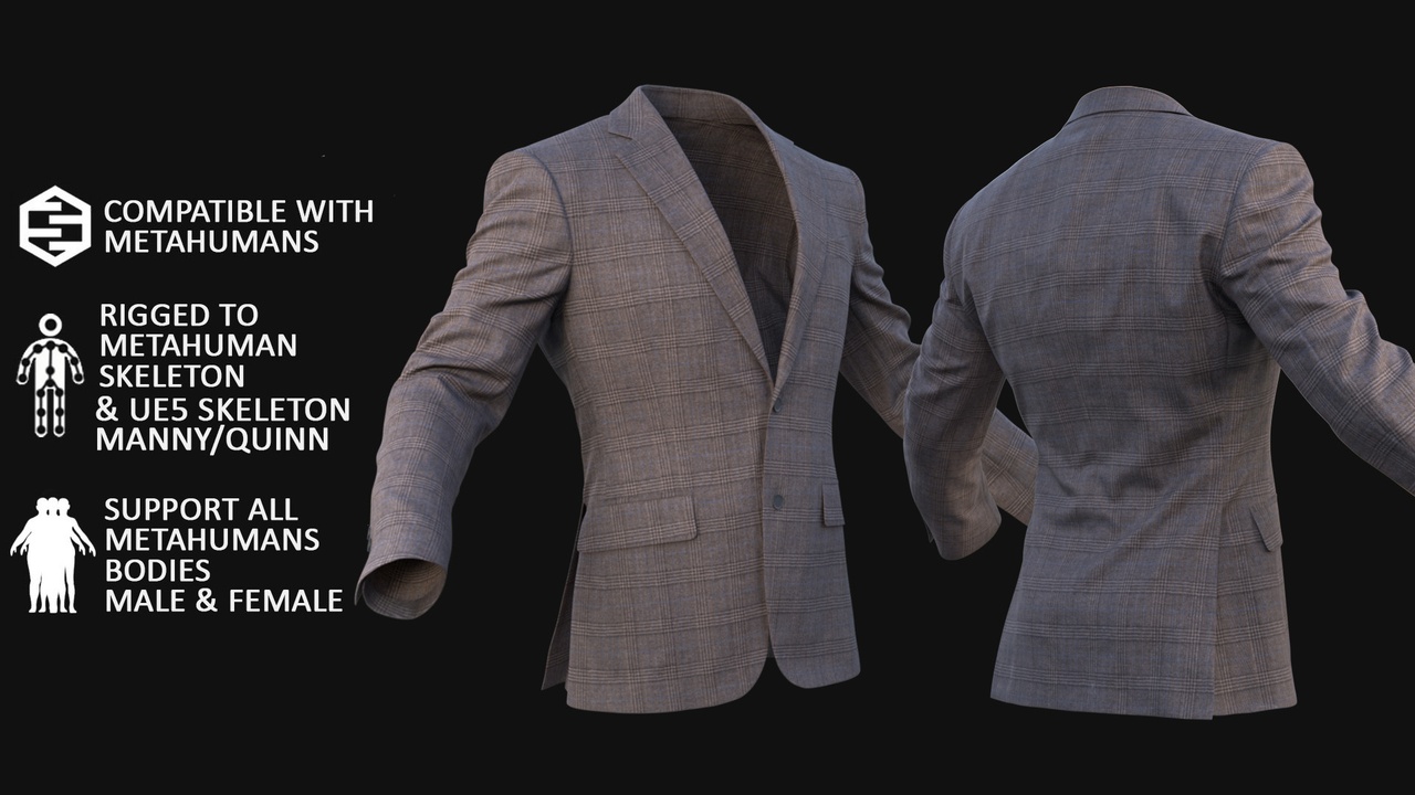 Media 1 for listing Blazer Metahuman 3D model 39 - MH & UE5 Skeletons - Rigged