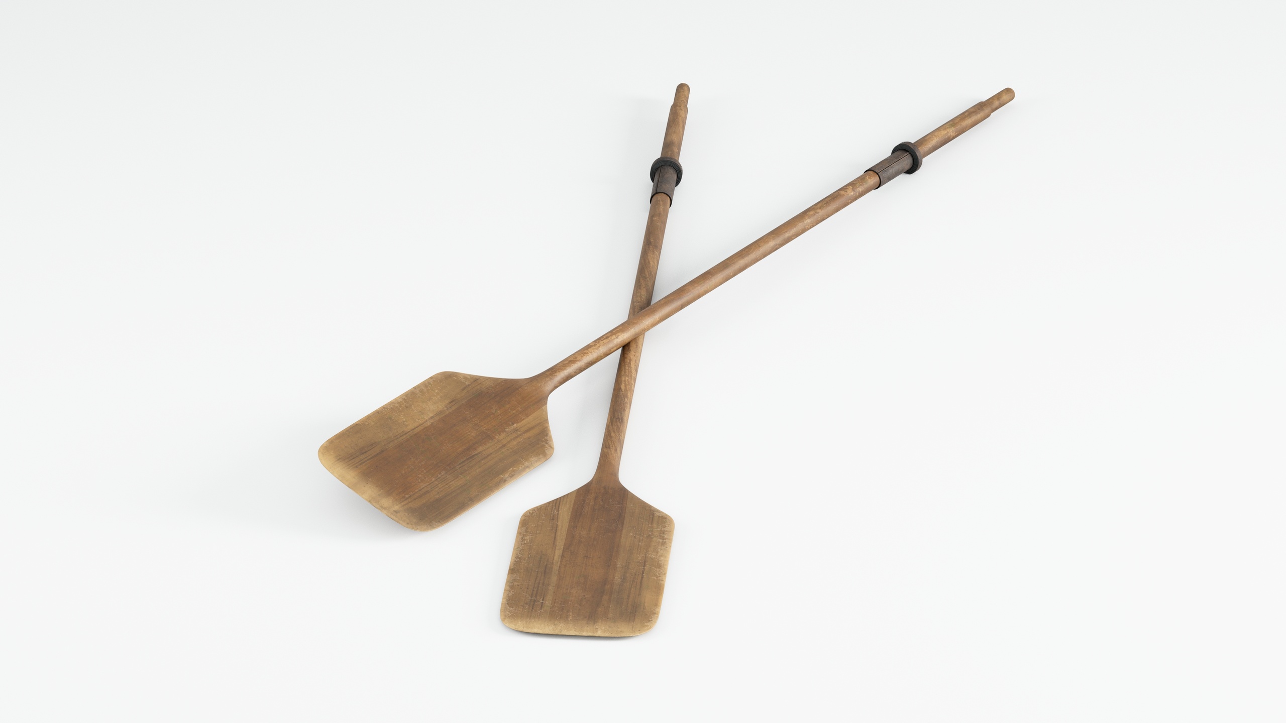 Media 1 for listing Wooden Oars with Leather Collar - Vintage Old Damaged