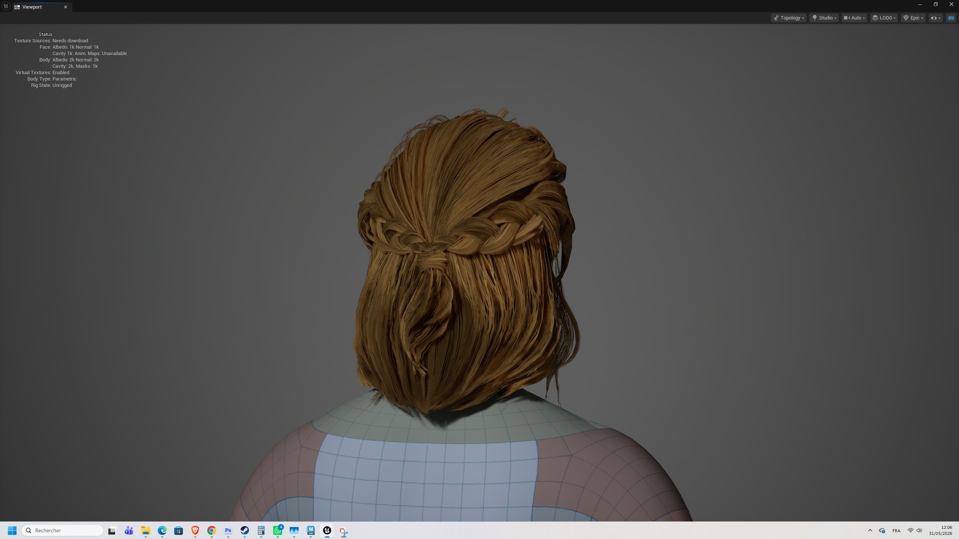 Media 1 for listing Braided Half-Up Bob Hair Cards Low-Poly Game Ready