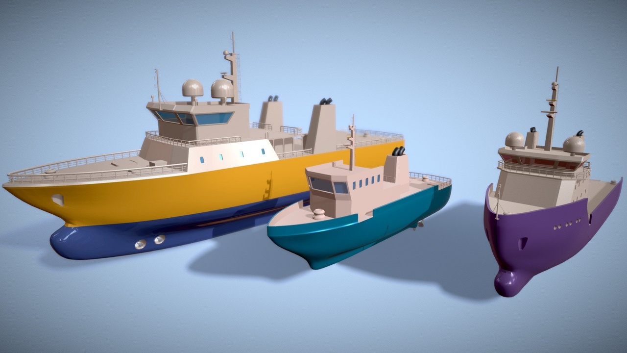 Medium 1 für Eintrag Ships Pack 3 In 1 - Low Poly Marine Supply -  Ship Pack Industrial Vehicle