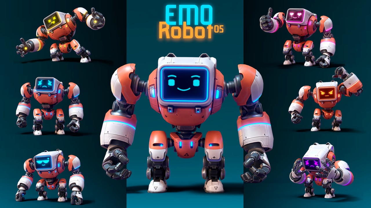 Media 1 for listing Emo Robot 05 – Cute Humanoid Sci-Fi Guardian Robot with Emotions