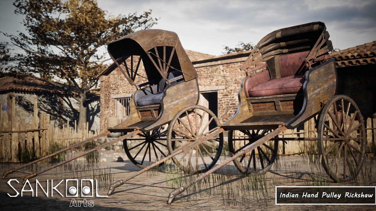Media 1 for listing Indian Handpull Rickshaw - Gameready Pack ( For Unreal Engine, FBX, USD, GLTF)