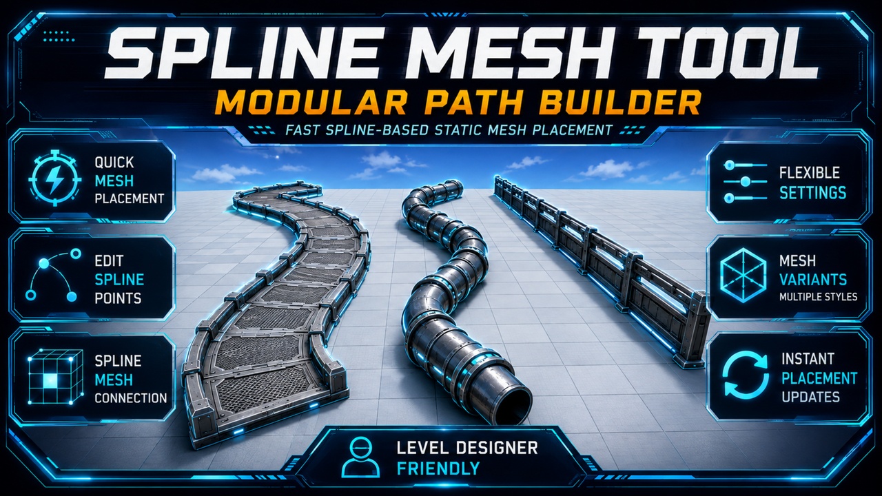 Media 1 for listing Spline Mesh Tool – Modular Path Builder