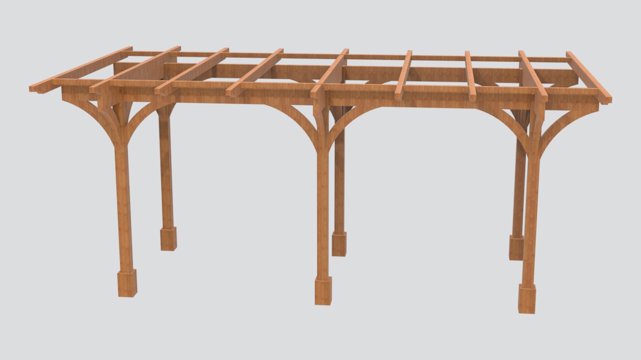 Media 1 for listing Chinese Wooden Garden Pergola with Curved Brackets 3D Model