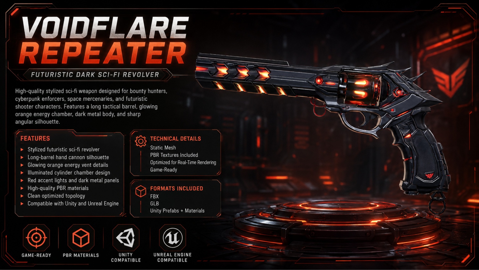 Media 1 for listing Voidflare Repeater – Futuristic Dark Sci-Fi Revolver