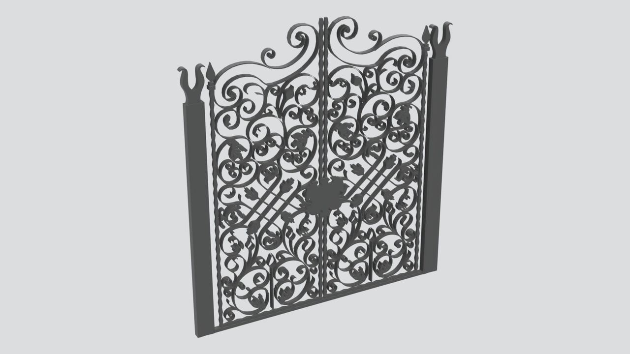 Media 1 for listing Ornate Black Wrought Iron Double Gate 3D Model