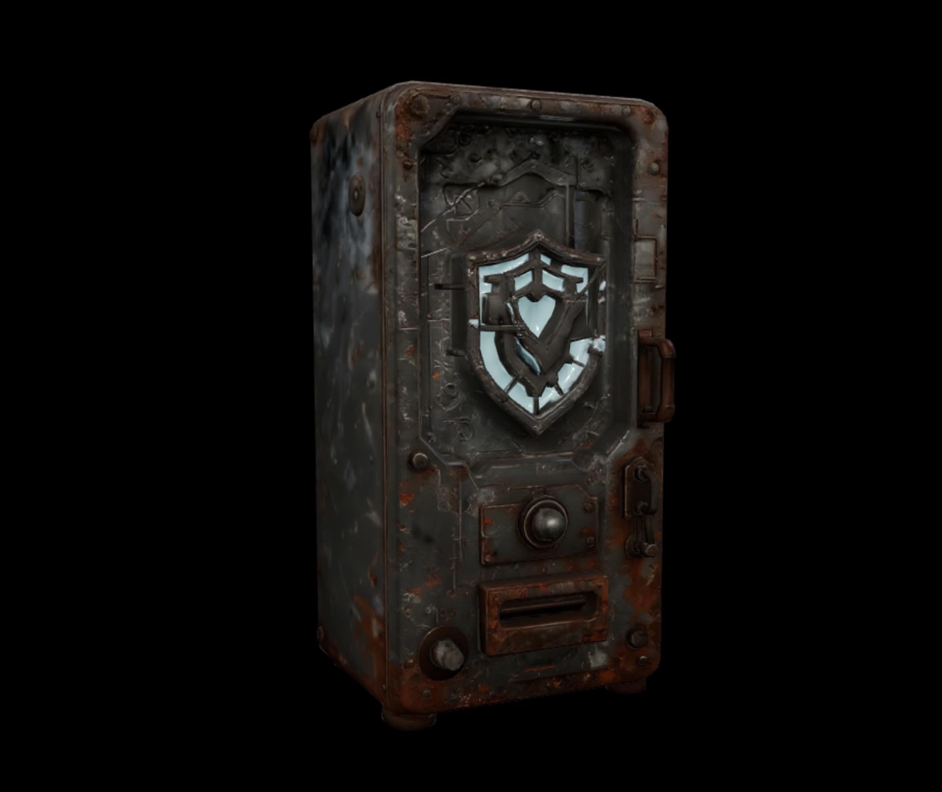 Media 1 for listing Rusty Shield Emblem Machine – Armored Wall Cabinet
