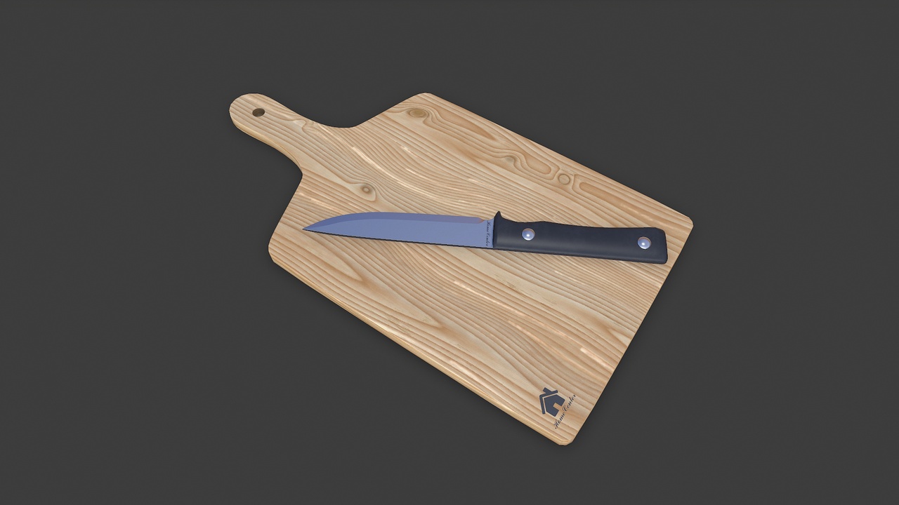 الوسائط 1 للقائمة Wooden Cutting Board With Kinfe PBR