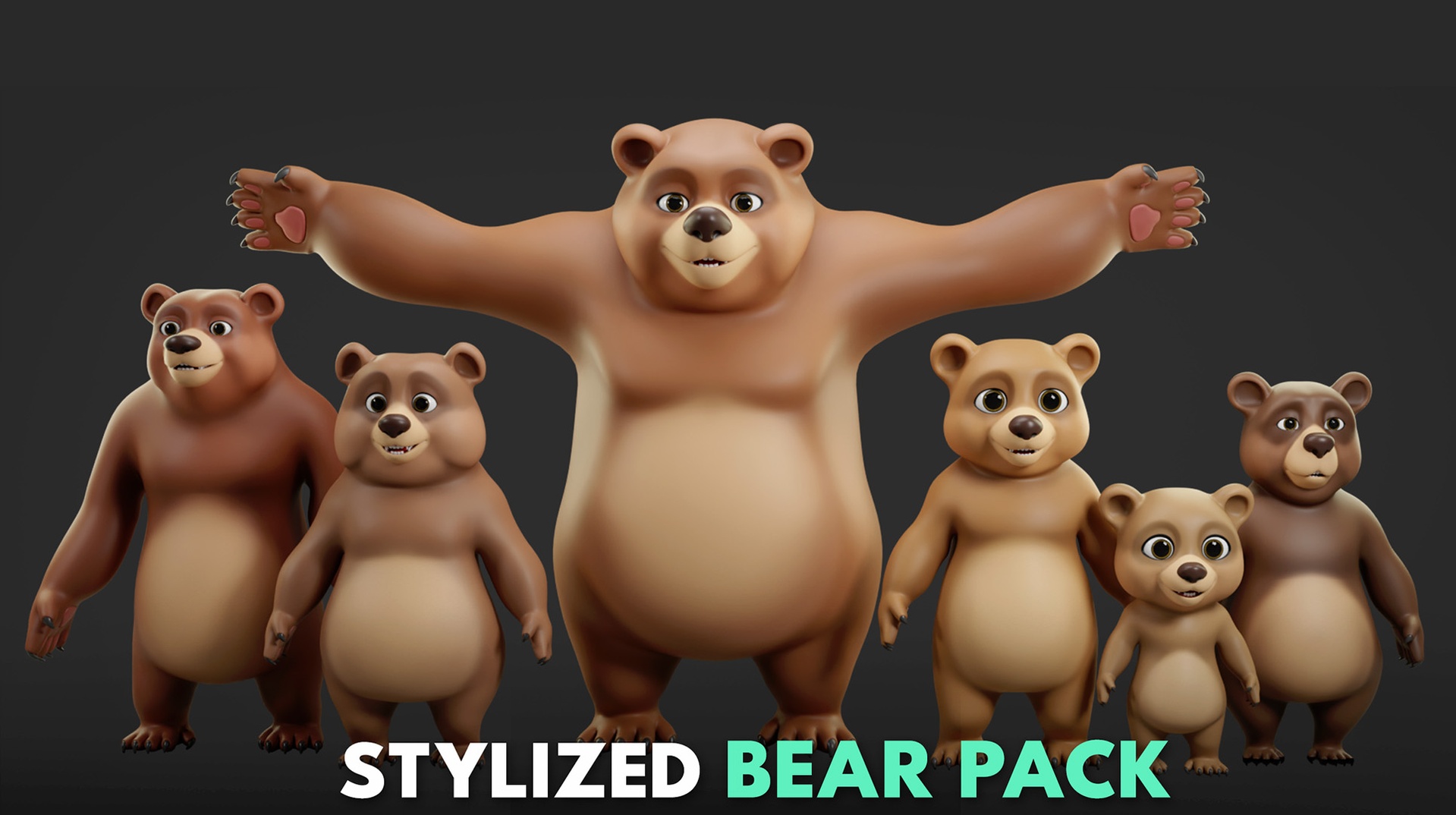 Media 1 for listing Bear Pack – 6 Stylized / Cartoon Characters