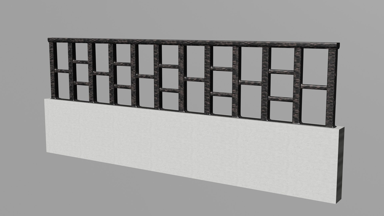 Media 1 for listing Painted Steel Railing with Concrete Base | PBR Textured | Square Fence