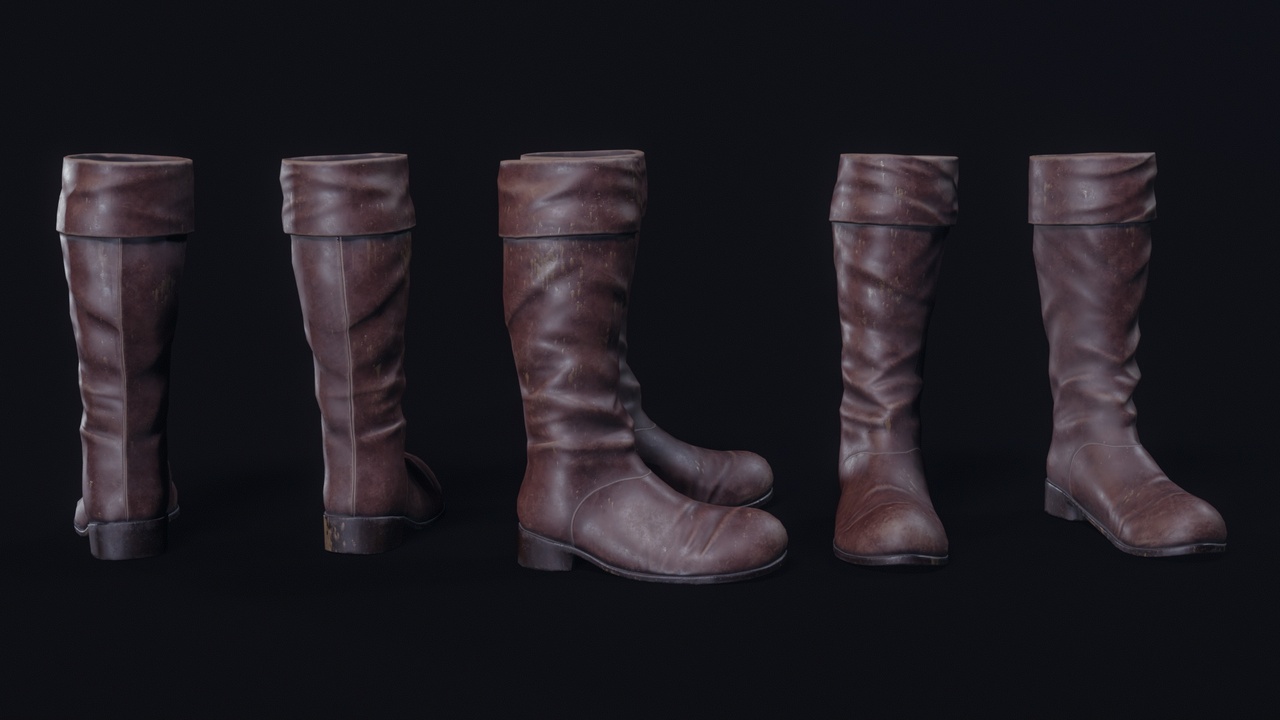 Media 1 for listing Medieval Leather Boots - UE5 Skeletons - Rigged